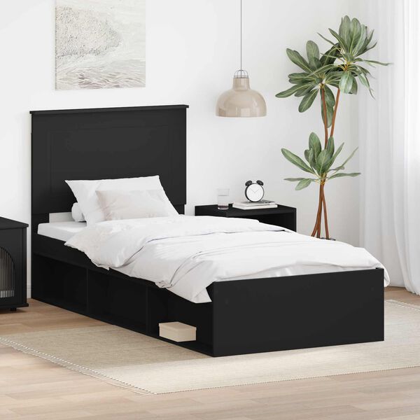 vidaXL Estrutura da Cama Preto 90 x 200 cm Madeira de Pinheiro S&oacute;lida