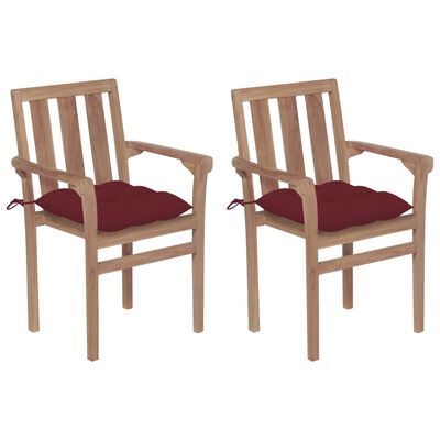 vidaXL Cadeiras jardim c/ almofadões vermelho tinto 2 pcs teca maciça