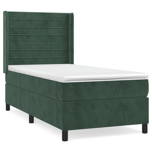 vidaXL Cama com molas/colch&atilde;o 100x200 cm veludo verde-escuro