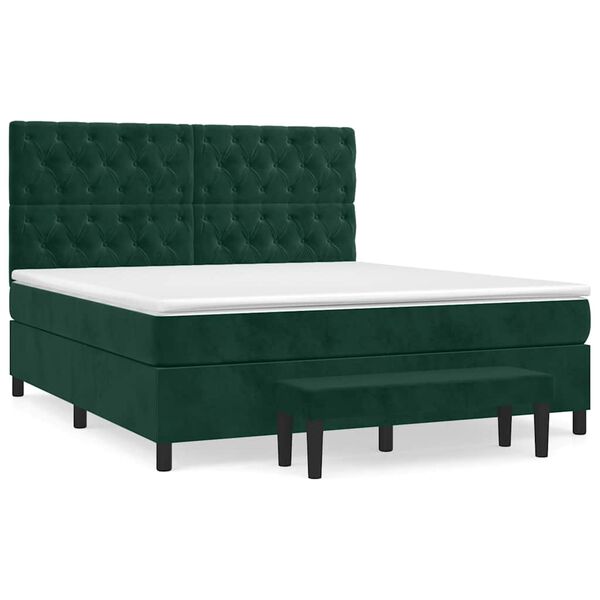 vidaXL Cama com molas/colch&atilde;o 160x200 cm veludo verde-escuro
