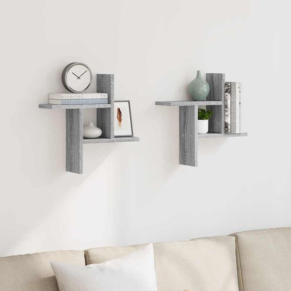 vidaXL Prateleiras de parede 2 pcs derivados madeira cinzento sonoma