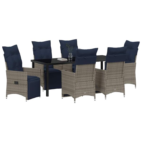 vidaXL Conjunto de Mesa e Cadeiras 7 pcs Cinzeto Rattan de PE