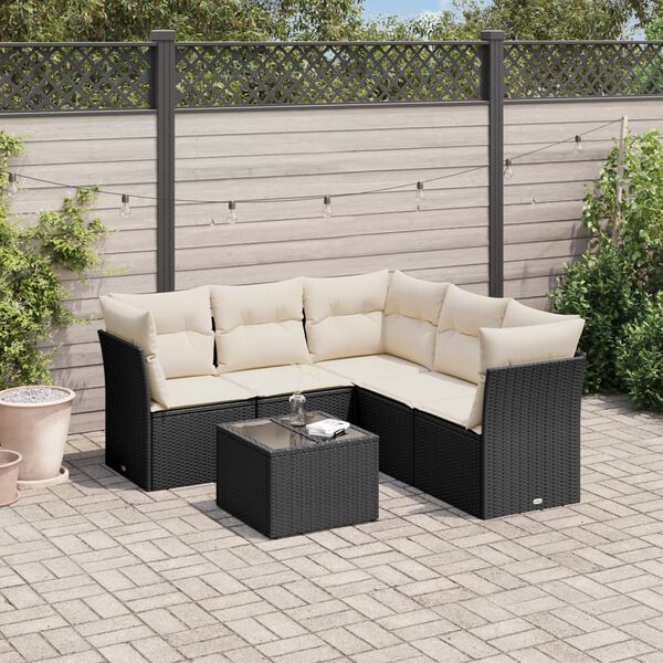 vidaXL 6 pcs conjunto sofás de jardim c/ almofadões vime PE preto