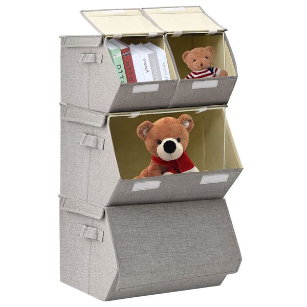 vidaXL Conjunto caixas de arruma&ccedil;&atilde;o empilh&aacute;veis 4 pcs tecido cinzento