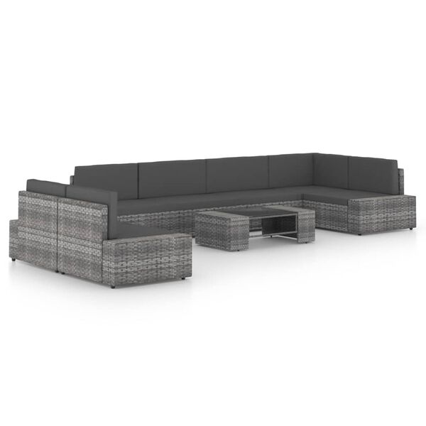 vidaXL 8 pcs conjunto lounge de jardim c/ almofad&otilde;es vime PE cinzento