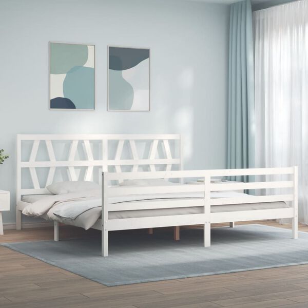 vidaXL Estrutura de cama com cabeceira 200x200cm madeira maci&ccedil;a branco