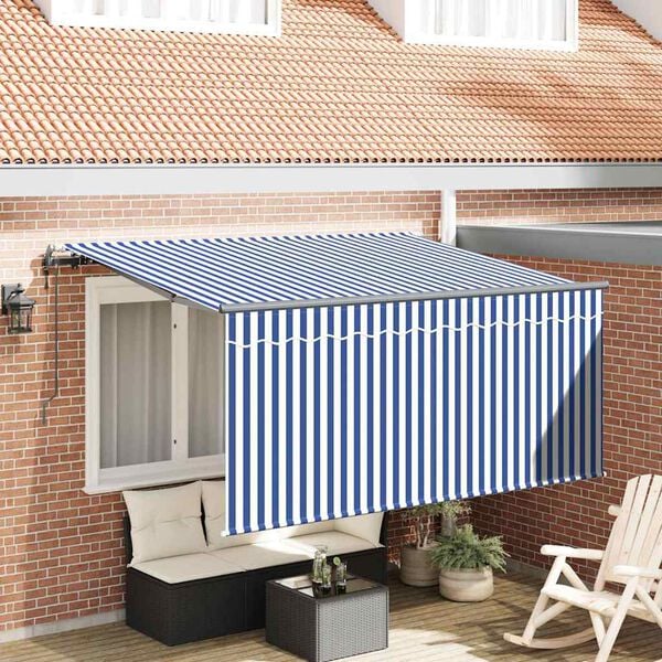 vidaXL Toldo Retr&aacute;til Azul e Branco 300 x 200 cm Poli&eacute;ster e Alum&iacute;nio