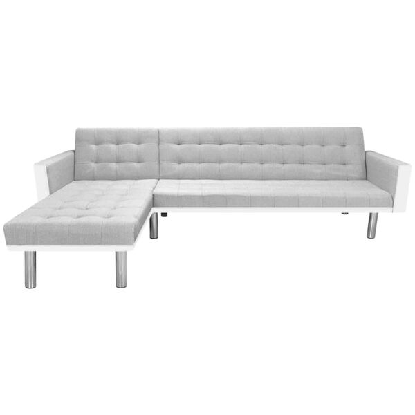 vidaXL Sof&aacute;-cama tecido com chaise longue 218x155x69cm branco cinzento