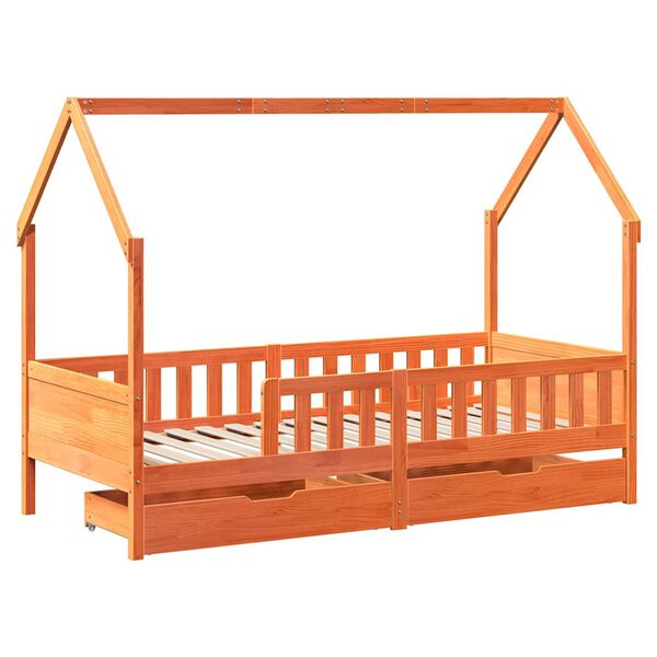 vidaXL Estrutura de cama infantil c/ gavetas 90x190 cm pinho maciço