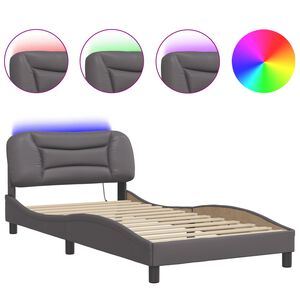 vidaXL Estrutura de cama com LED sem colch&atilde;o Hvar 100x200cm cinza