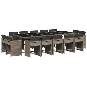 vidaXL 15 pcs conjunto jantar p/ jardim c/ almofad&otilde;es vime PE cinzento