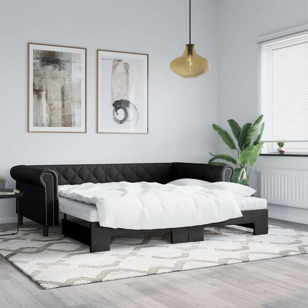 vidaXL Sof&aacute;-cama com gavet&atilde;o 90x200 cm couro artificial preto