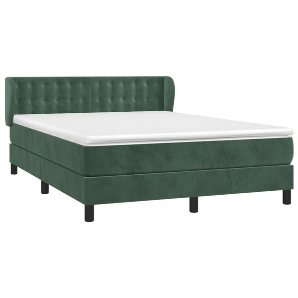vidaXL Cama com molas/colch&atilde;o 140x200 cm veludo verde-escuro