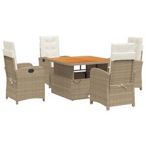 vidaXL 5 pcs conjunto de jantar p/ jardim com almofad&otilde;es vime PE bege
