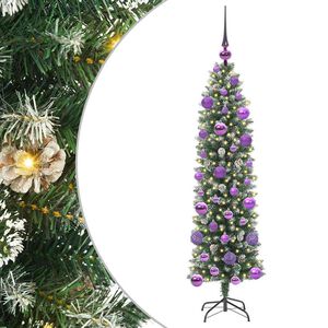 vidaXL &Aacute;rvore Slim de Natal Artificial Verde e Branco 120 cm