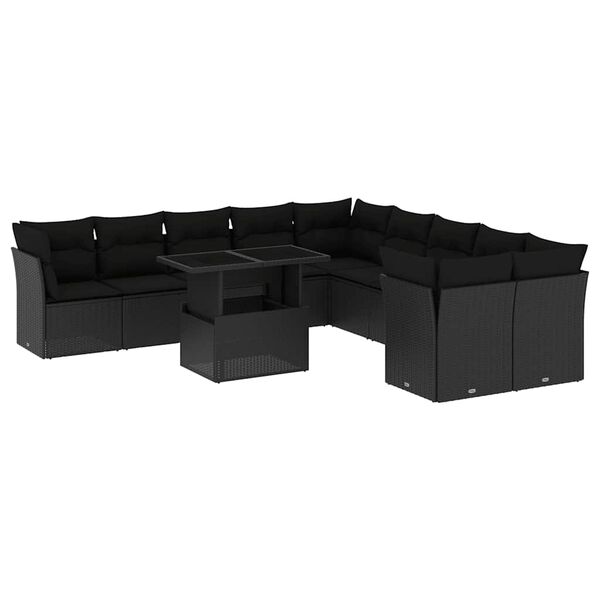 vidaXL 11 pcs conjunto sof&aacute;s de jardim c/ almofad&otilde;es vime PE preto