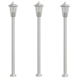 vidaXL Candeeiro de ch&atilde;o para exterior 3 pcs 120 cm a&ccedil;o inox. prateado