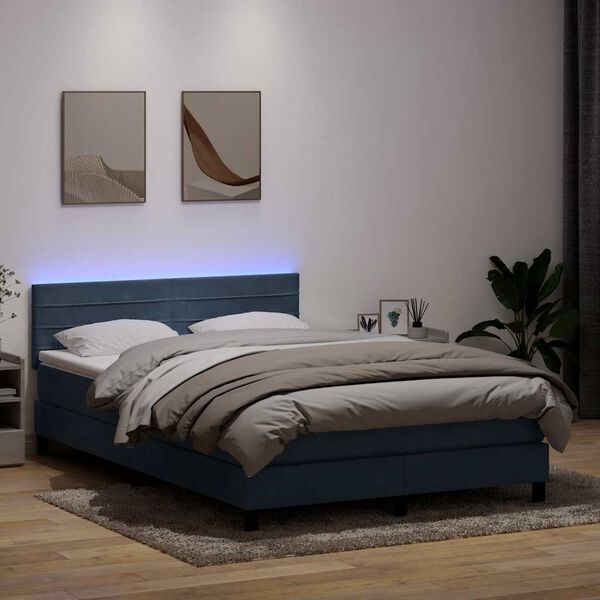 vidaXL Cama box spring c/ colch&atilde;o e LED 140x220 cm veludo cinzento-escuro