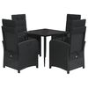vidaXL 5 pcs conjunto de jantar p/ jardim c/ almofad&otilde;es vime PE preto