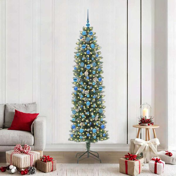 vidaXL &Aacute;rvore Slim de Natal Artificial Verde e Branco 210 cm