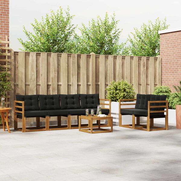 vidaXL Conjunto de Sof&aacute;s para Exterior 7 pcs Natural e Preto