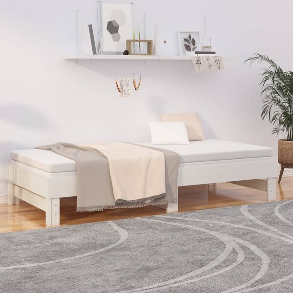 vidaXL Sof&aacute;-cama de puxar 2x(90x200) cm pinho maci&ccedil;o branco