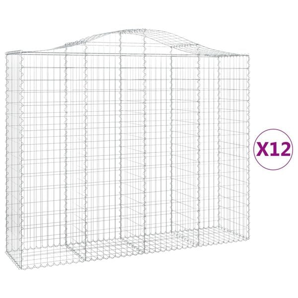 vidaXL Cestos gabião arqueados 12 pcs 200x50x160/180 ferro galvanizado