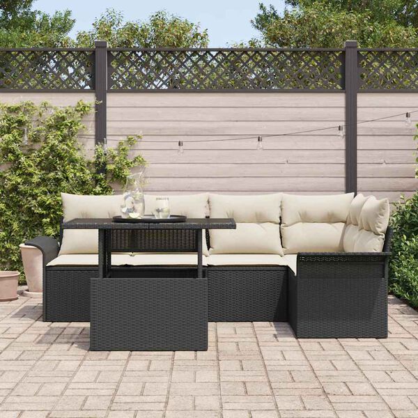 vidaXL Conjunto de Sof&aacute; de Jardim com almofada 6 pcs Preto vime PE