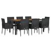 vidaXL 9 pcs conjunto de jantar p/ jardim c/ almofad&otilde;es vime PE preto