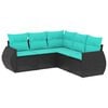 vidaXL Conjunto de sof&aacute; de jardim de 5 pe&ccedil;as com almofadas em rattan sint&eacute;tico preto