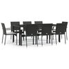 vidaXL 9 pcs conjunto de jantar p/ jardim c/ almofad&otilde;es vime PE preto