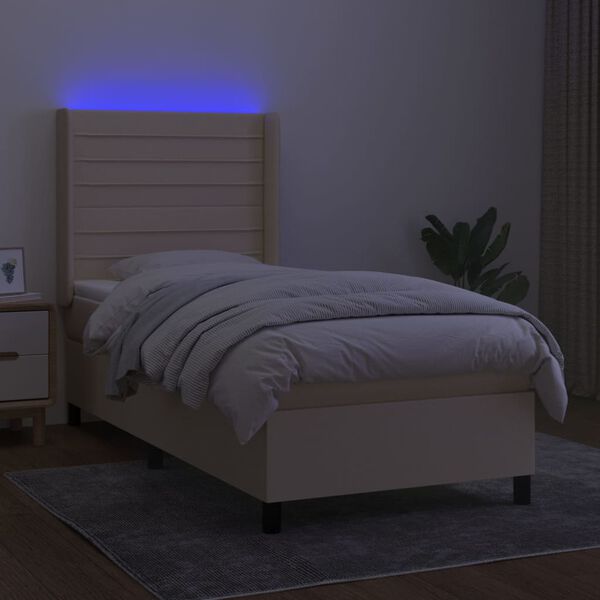 vidaXL Cama box spring c/ colch&atilde;o e LED 80x200 cm tecido cor creme