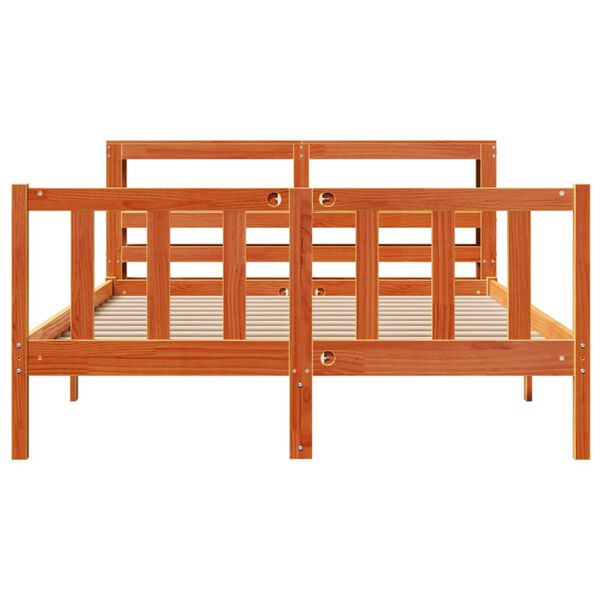vidaXL Estrutura cama c/ cabeceira 135x190cm pinho maci&ccedil;o castanho-mel