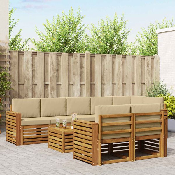 vidaXL Conjuntos de sof&aacute;s com almofada 9 pcs Natural e Bege