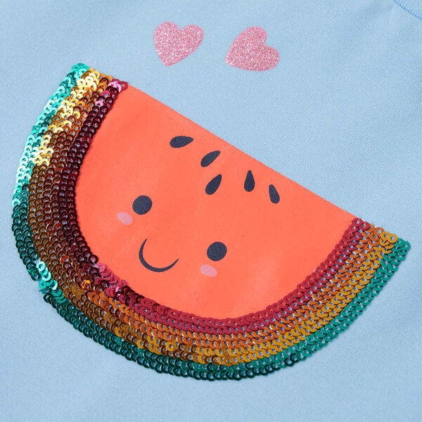 T-shirt para crian&ccedil;a manga com folhos azul-claro 128