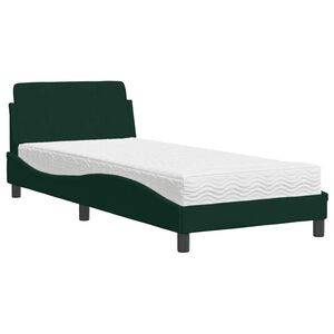 vidaXL Cama com colch&atilde;o Dover 90x190 cm veludo verde-escuro