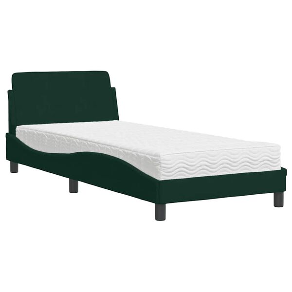 vidaXL Cama com colch&atilde;o Dover 90x190 cm veludo verde-escuro