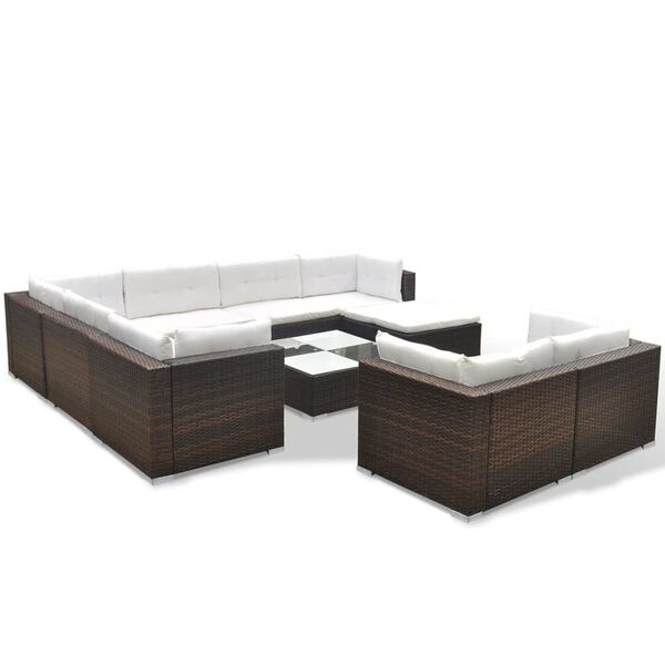 vidaXL 10 pcs conjunto lounge jardim c/ almofad&otilde;es vime PE castanho