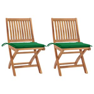 vidaXL Cadeiras de jardim c/ almofad&otilde;es verdes 2 pcs teca maci&ccedil;a