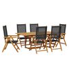 vidaXL 7 pcs conjunto de jantar p/ jardim vime PE/madeira maci&ccedil;a preto