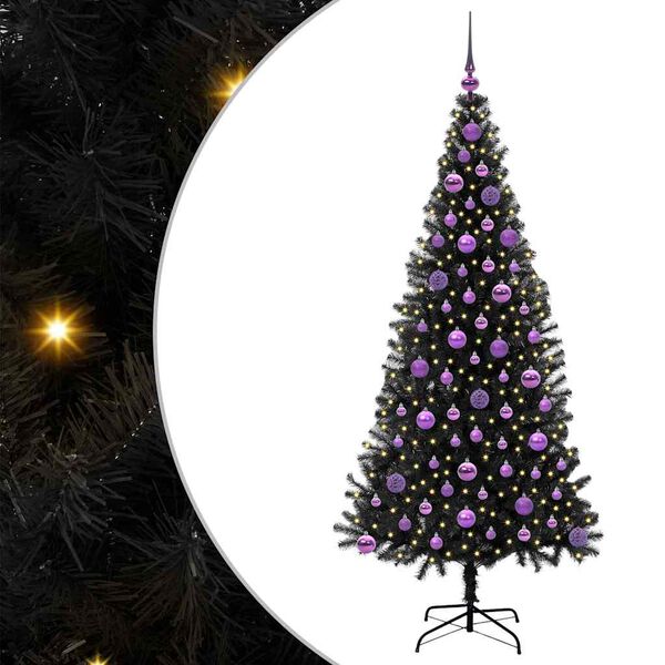 vidaXL &Aacute;rvore de Natal com 300 LEDs com suporte Preto 180 cm PVC