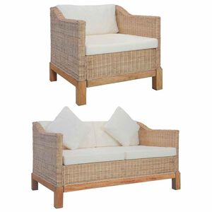 vidaXL 2 pcs conjunto de sof&aacute;s com almofad&otilde;es vime natural