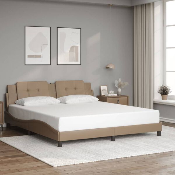 vidaXL Estrutura de cama sem colch&atilde;o Zadar 180x200 cm couro artificial cappuccino