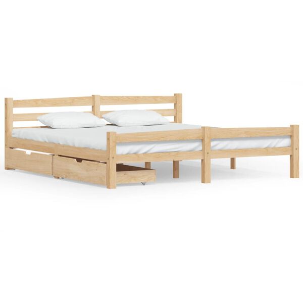 vidaXL Estrutura de cama com 2 gavetas 180x200 cm pinho maci&ccedil;o