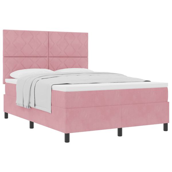 vidaXL Cama Box com colch&atilde;o com cabeceira Rosa 160 x 200 cm Veludo