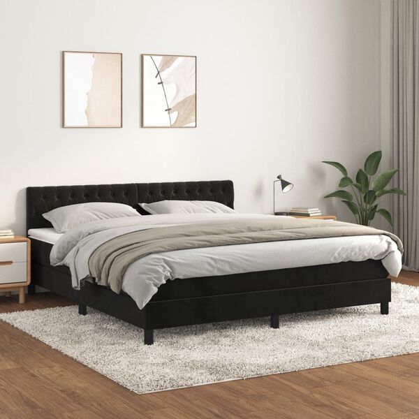vidaXL Cama com molas/colch&atilde;o 180x200 cm veludo preto