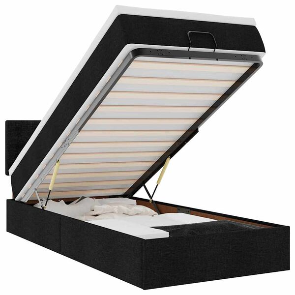 vidaXL Estrutura de cama otomana com colch&atilde;o preto tecido