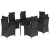 vidaXL 7 pcs conjunto de jantar p/ jardim c/ almofad&otilde;es vime PE preto