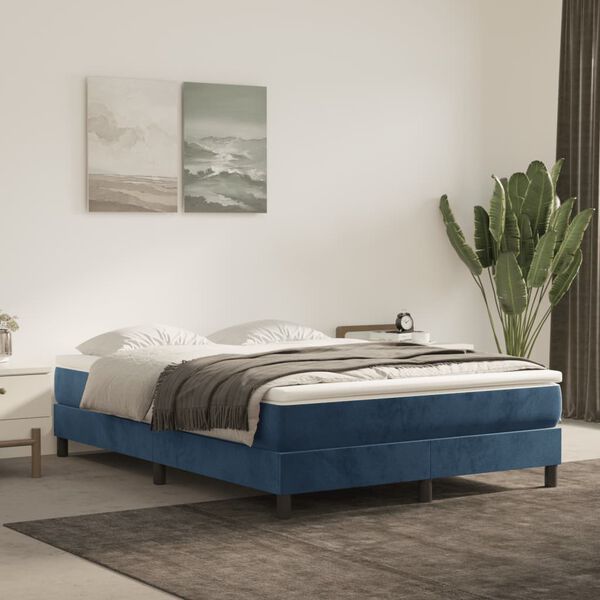 vidaXL Cama com molas/colch&atilde;o 140x200 cm veludo azul-escuro