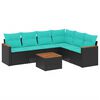 vidaXL Conjunto de sof&aacute; de jardim com 7 pe&ccedil;as e almofadas em rattan sint&eacute;tico preto